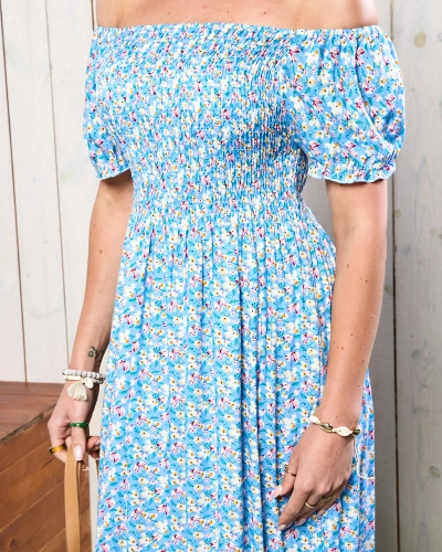 Robe midi femme bleue à motif floral - Vêtements