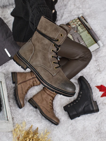 Bottines lacées pour femmes en cuir écologique Ravonna