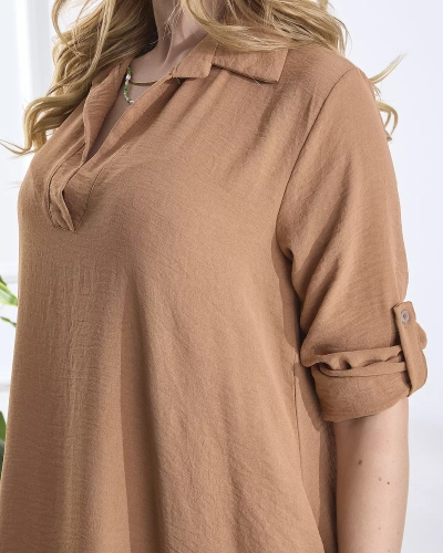 Tunique longue oversize marron pour femme avec poches - Vêtements