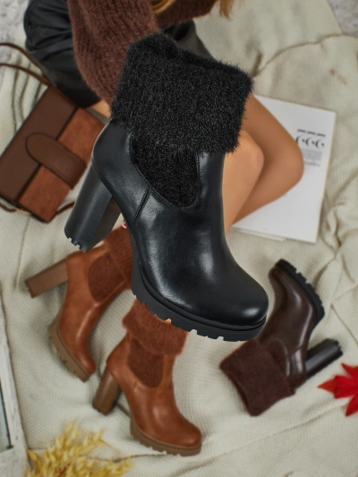 Bottines femme en cuir écologique à talons épais avec tricot Tirave