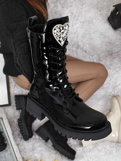 Bottines vernies à lacets pour femmes Emelune