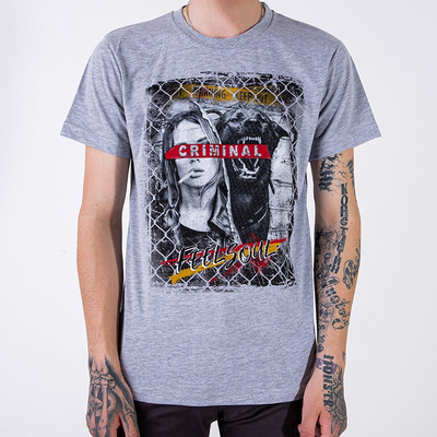 T-shirt homme en coton gris avec imprimé - Vêtements