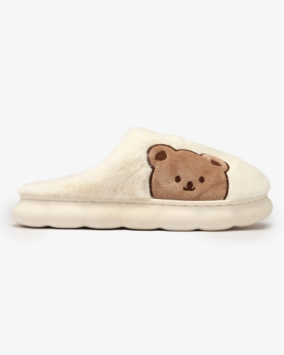 Royalfashion Pantoufles blanches en fourrure pour femme avec ours en peluche Hettres