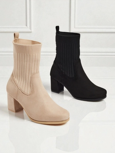Bottines femme en éco-daim à talon bloc avec empiècement façon chaussette LumenThorn
