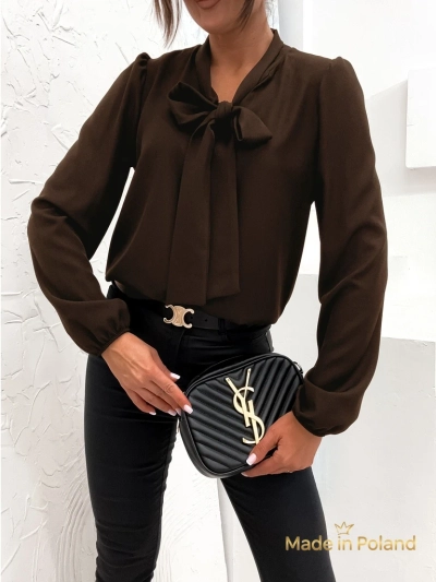 Chemisier Athena Marron Foncé avec Col