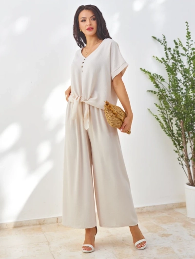 Ensemble décontracté Royalfashion pour femmes avec un haut à manches courtes et un pantalon large