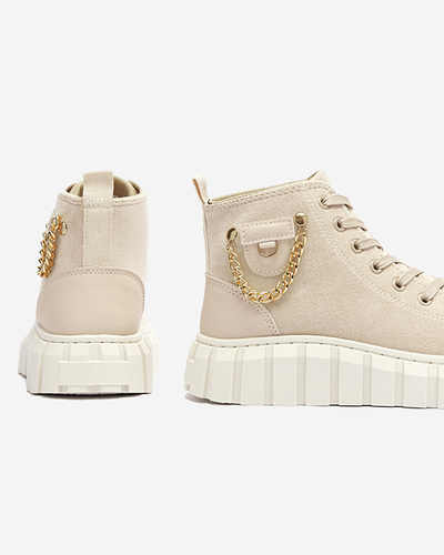 Bottes de sport lacées pour femmes crème avec embellissements Tamti - Chaussures