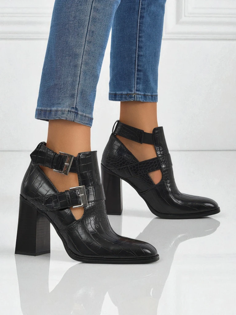 Bottines à talons épais gaufrées pour femmes Burnt Halo