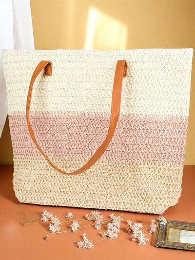Royalfashion Grand Sac en Paille pour Femme à Rayures Larges