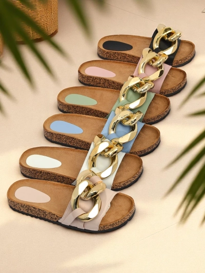 Chaussons beiges pour dames avec une décoration Sofig-Footwear
