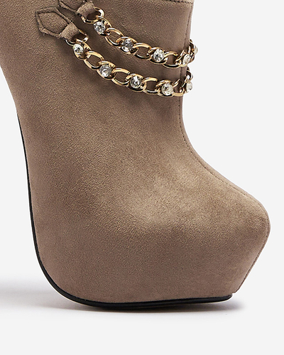 Gris-beige chaussures à talon haut pour femmes Ehcso- Footwear