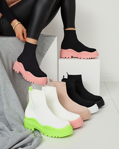 Bottines pour femmes sur semelle épaisse en blanc et rose Korlic-Shoes