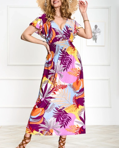 Robe longue pour femme violette à imprimé floral - Vêtements