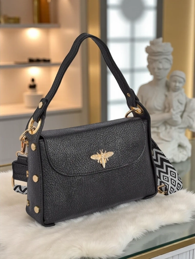 Sac à main noir pour femmes Livia en cuir écologique avec ornement de style Art Déco