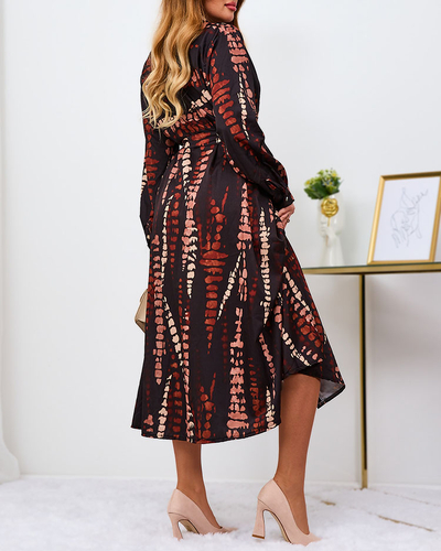 Royalfashion Robe longue à motifs noirs et bruns pour femme