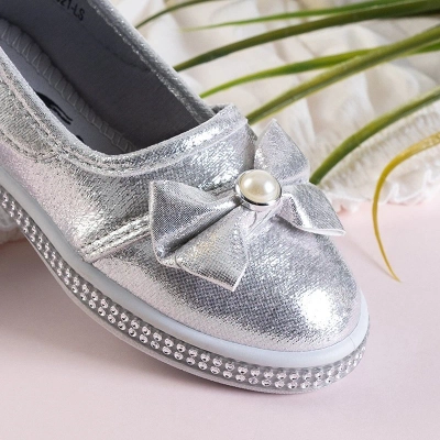 OUTLET Ballerines pour enfants en argent avec un nœud Benona - Chaussures