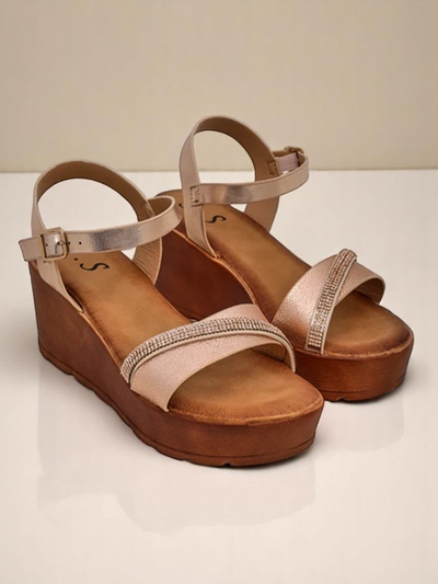 Sandales compensées Royalfashion pour femmes avec des strass et paillettes Aurora Glow