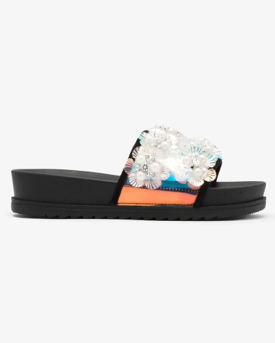 Sandales compensées femme noires à embellissements Maurelle - Chaussures