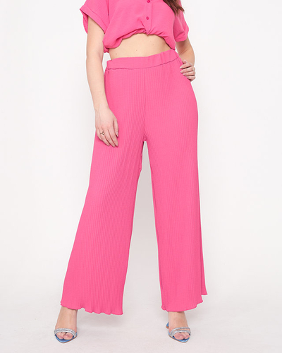Pantalon palazzo large côtelé femme fuchsia - Vêtements