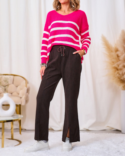 Royalfashion Pantalon en velours côtelé pour femme marron foncé