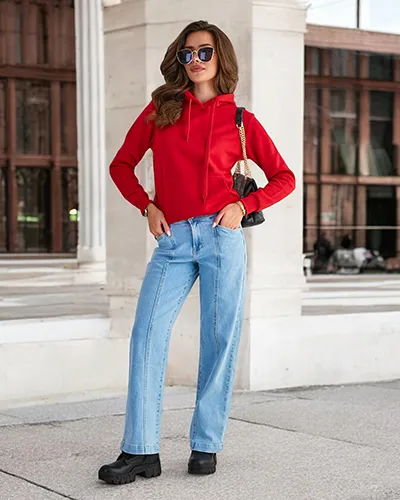 Sweat à capuche matelassé rouge pour femmes - Vêtements