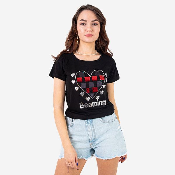 T-shirt femme noir avec imprimé - Vêtements