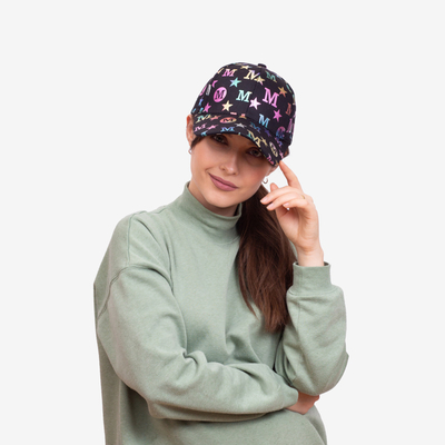 Casquette femme noire avec visière et lettres multicolores - Accessoires
