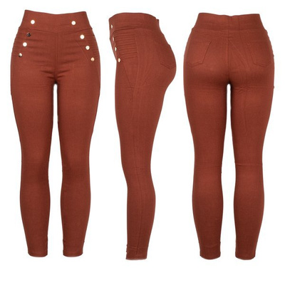 Pantalon femme marron avec décorations dorées - Pantalon 1