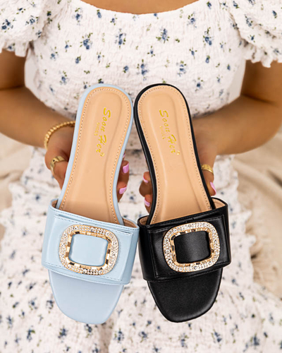 OUTLET Chaussons pour femme bleus avec un ornement en zircon cubique Iteria - Chaussures