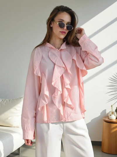 Chemise en coton Royalfashion ornée de volants et boutonnée