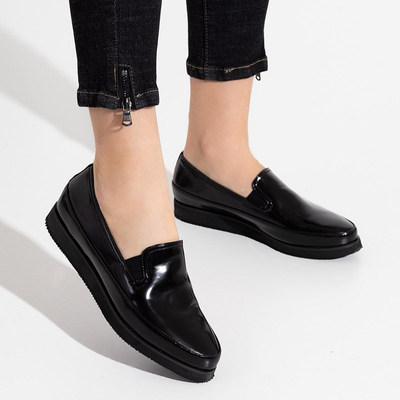 OUTLET Chaussures basses en cuir écologique pour femmes noires à enfiler Medarda- Shoes