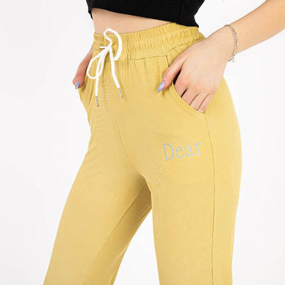 Pantalon en tissu pour femme jaune avec un patch - Vêtements