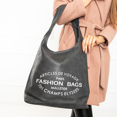 Sac shopper femme gris foncé avec inscriptions - Accessoires