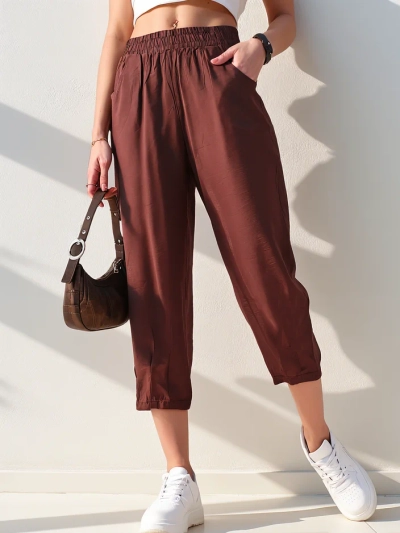 Royalfashion Pantalons droits en tissu pour femmes 7/8