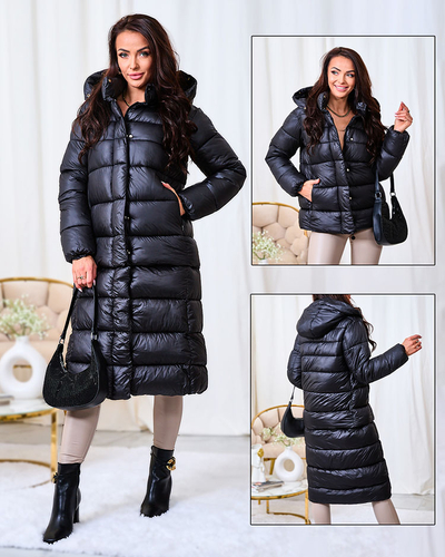 Royalfashion Veste d'hiver noire pour femme