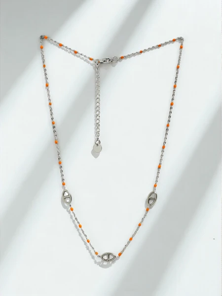 Collier Callista Argento avec perles orange et motif d'œil