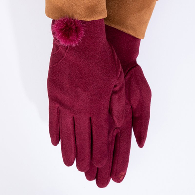 Gants femme bordeaux à pompon - Accessoires