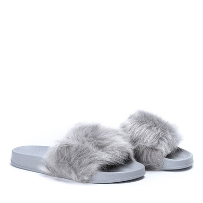 Jasnoszare klapki z futerkiem Millie- Obuwie