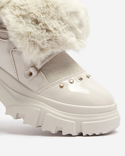 Bottes de neige beige à lacets pour femmes Fentes- Footwear