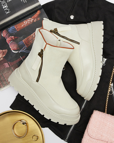 Crème Bottes à talon plat pour femmes Mefina- Footwear