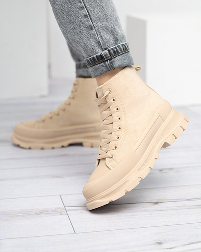 OUTLET Bottines femme beiges à lacets et talon plat Wertika - Souliers