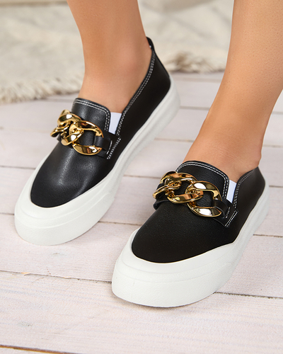 OUTLET Slip-on noir pour femme à semelle plus épaisse avec décoration Senula - Footwear