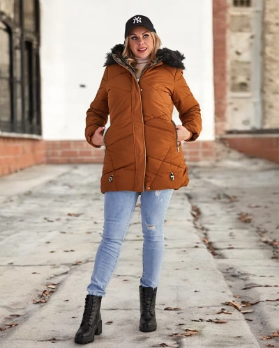 Royalfashion Veste d'hiver pour femme marron