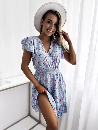 Royalfashion Mini robe femme bleu à motif floral