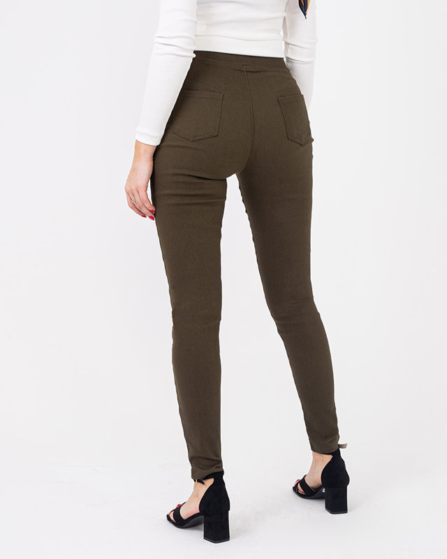 Tregging femme en tissu vert avec boutons décoratifs - Vêtements