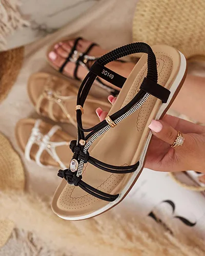 Royalfashion Sandales à zircon pour femme Solin