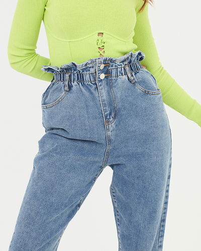 Jean mom taille haute paperbag bleu pour femme - Vêtements