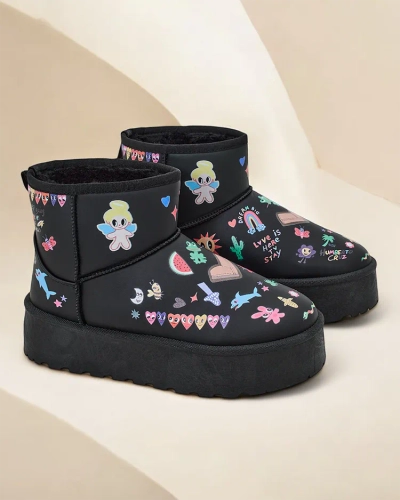 Royalfashion Bottes courtes pour femmes de style botte de neige avec des autocollants Hanaga