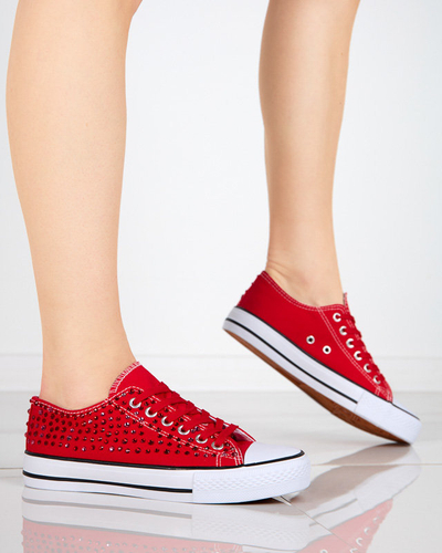 OUTLET Baskets pour femmes avec zircons colorés en rouge Amanda - Footwear