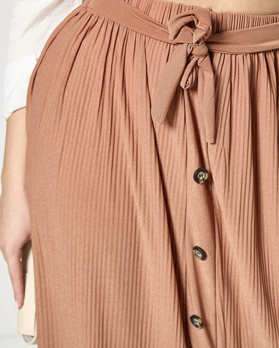 Jupe maxi plissée marron pour femme avec boutons - Vêtements